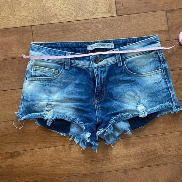 Zara Tralafuc Premium Wash Jeans Short Distressed Paint Splash Size 2 - Picture 11 of 15